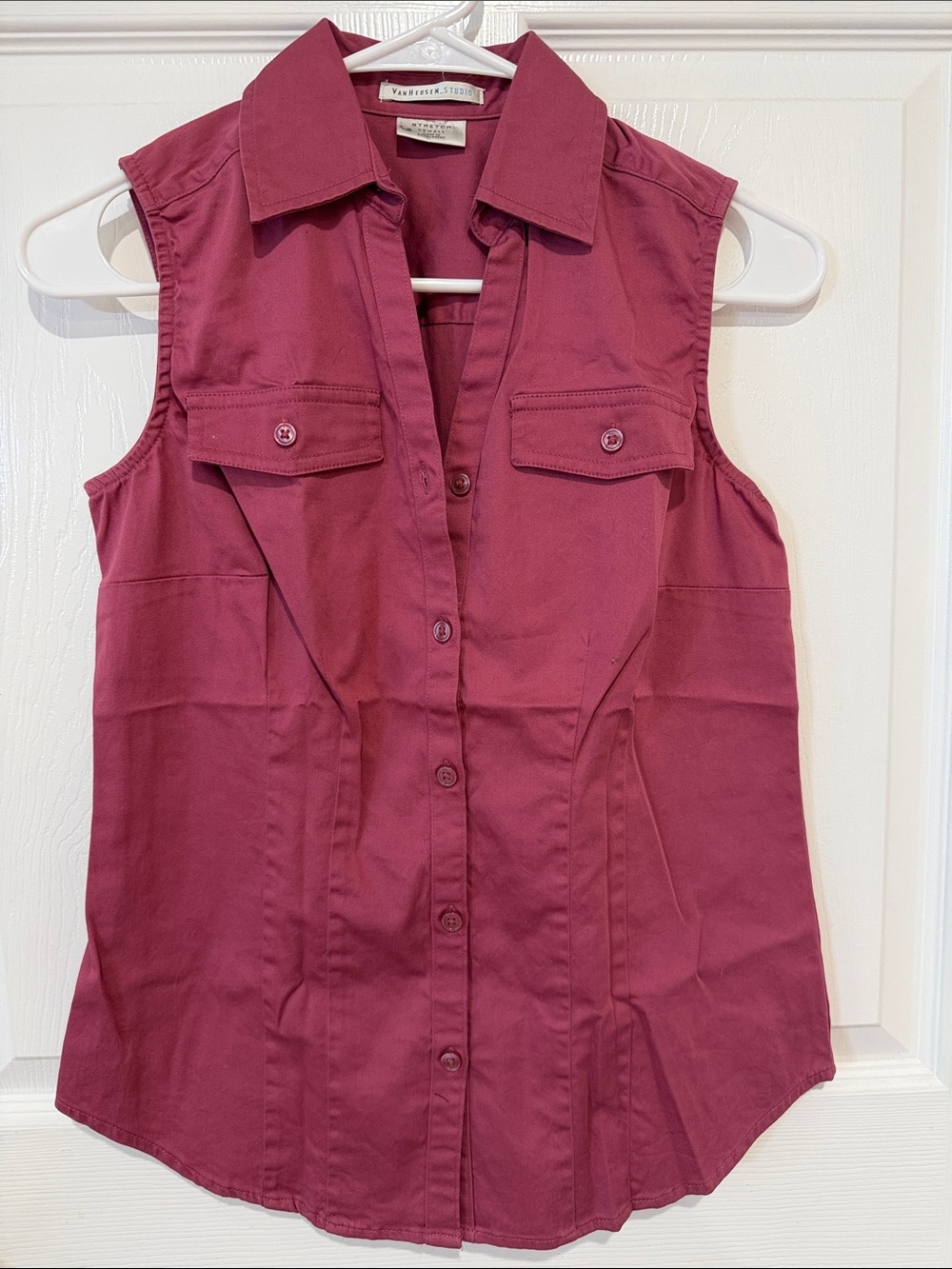 Van Heusen Sleeveless Button-Front Shirt - Deep Raspberry